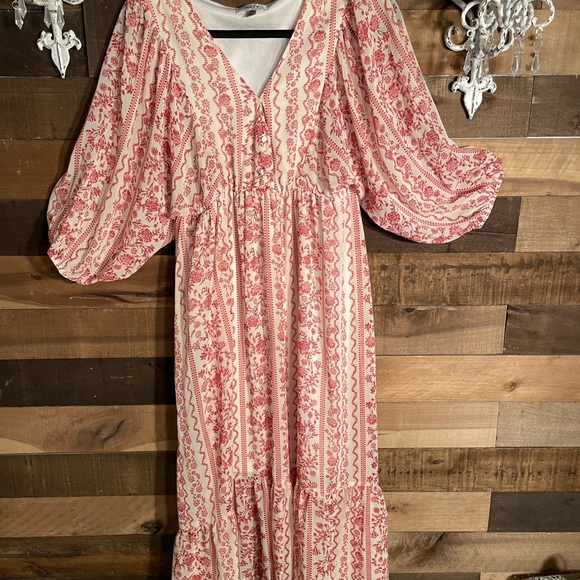 Justify Red and White Patterned High Low boho dress - Picture 2 of 13